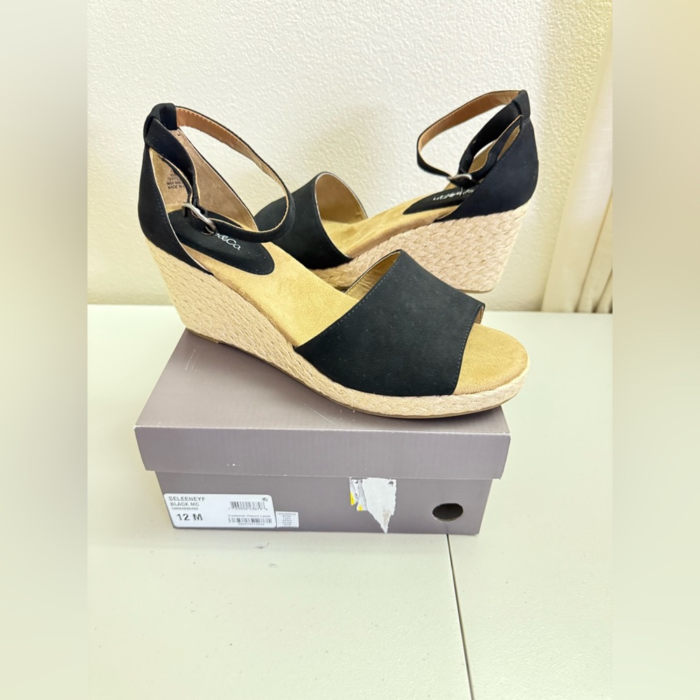 Style & Co. Black and Beige Wedge Sandals